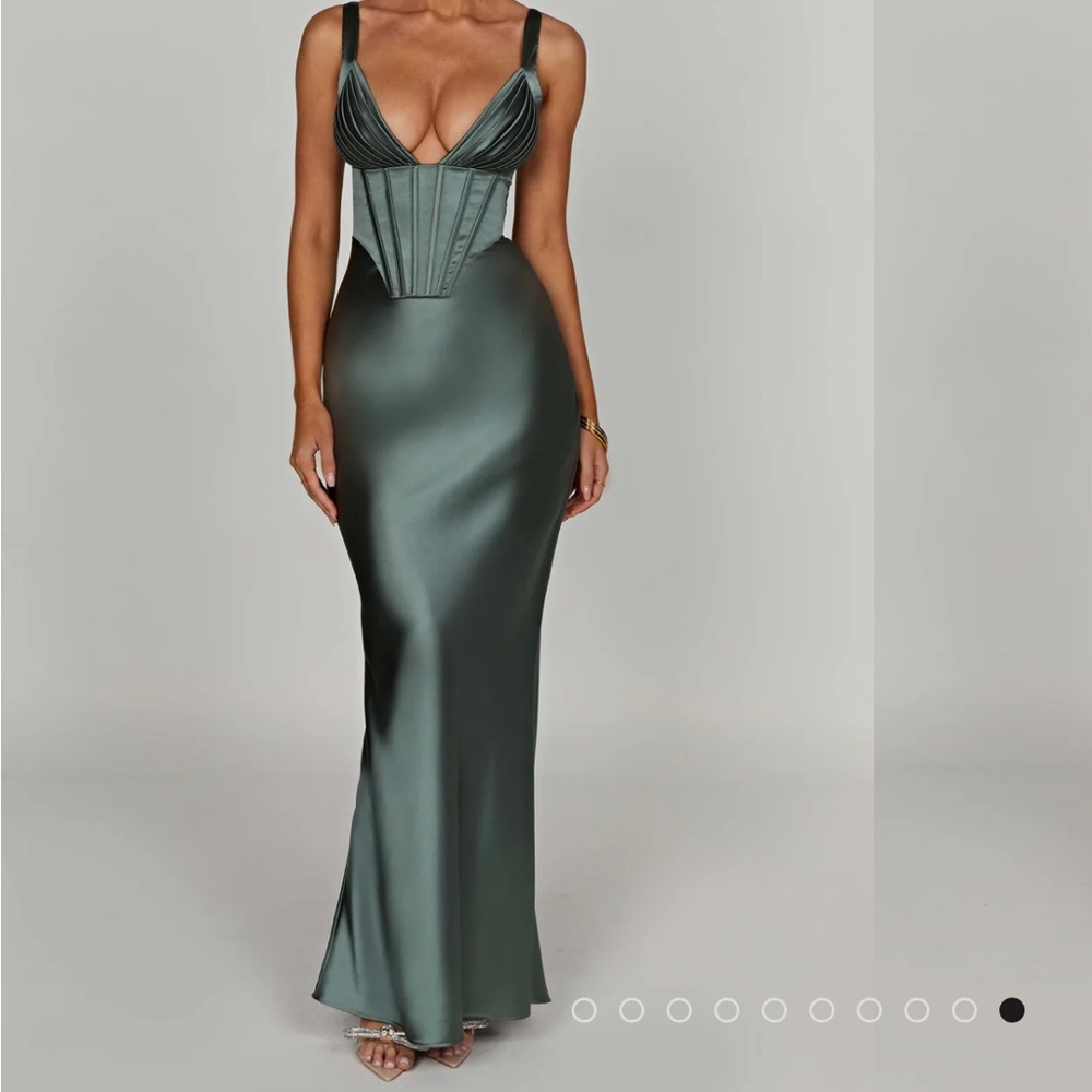 NWT Small BabyBoo Shae Maxi Satin Corset Dress - Sage